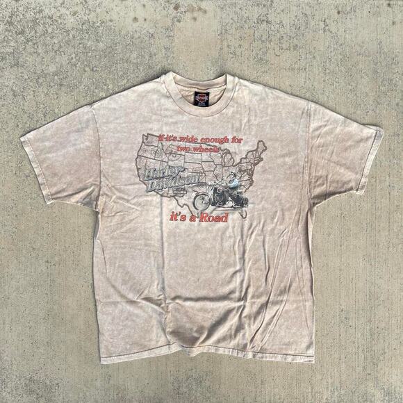 Harley Davidson American Road Map Outline Mocha T Shirt - Picture 1 of 8